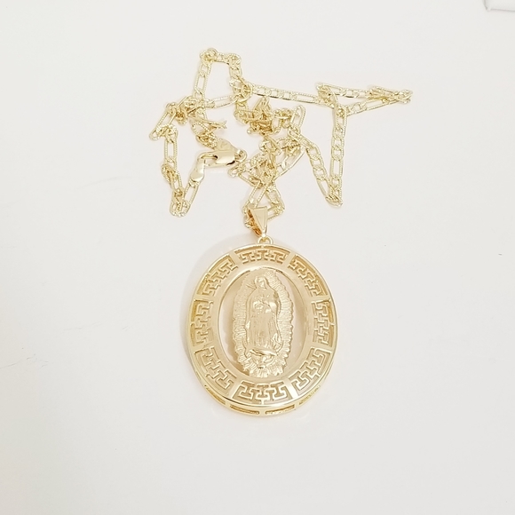 14K Gold Plated Virgen de Guadalupe Necklace. New - Picture 3 of 6